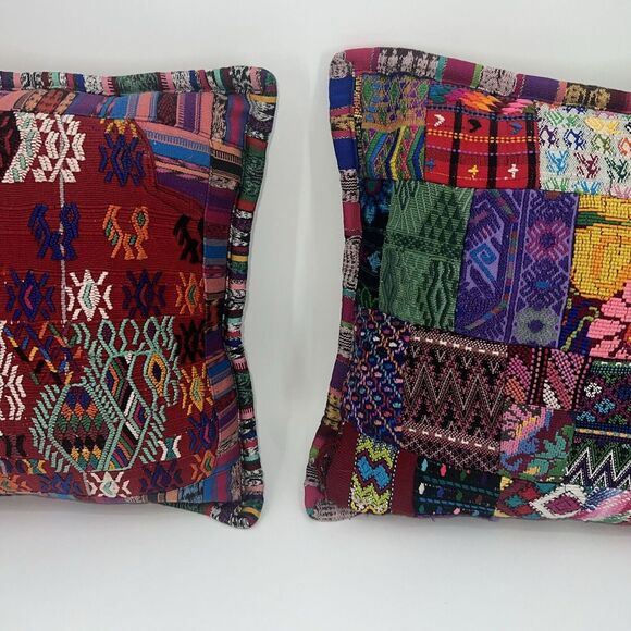 Handmade Set PATCHES OF HUIPIL Embroidered Pillow Cases Colorful Guatimala - Picture 6 of 11